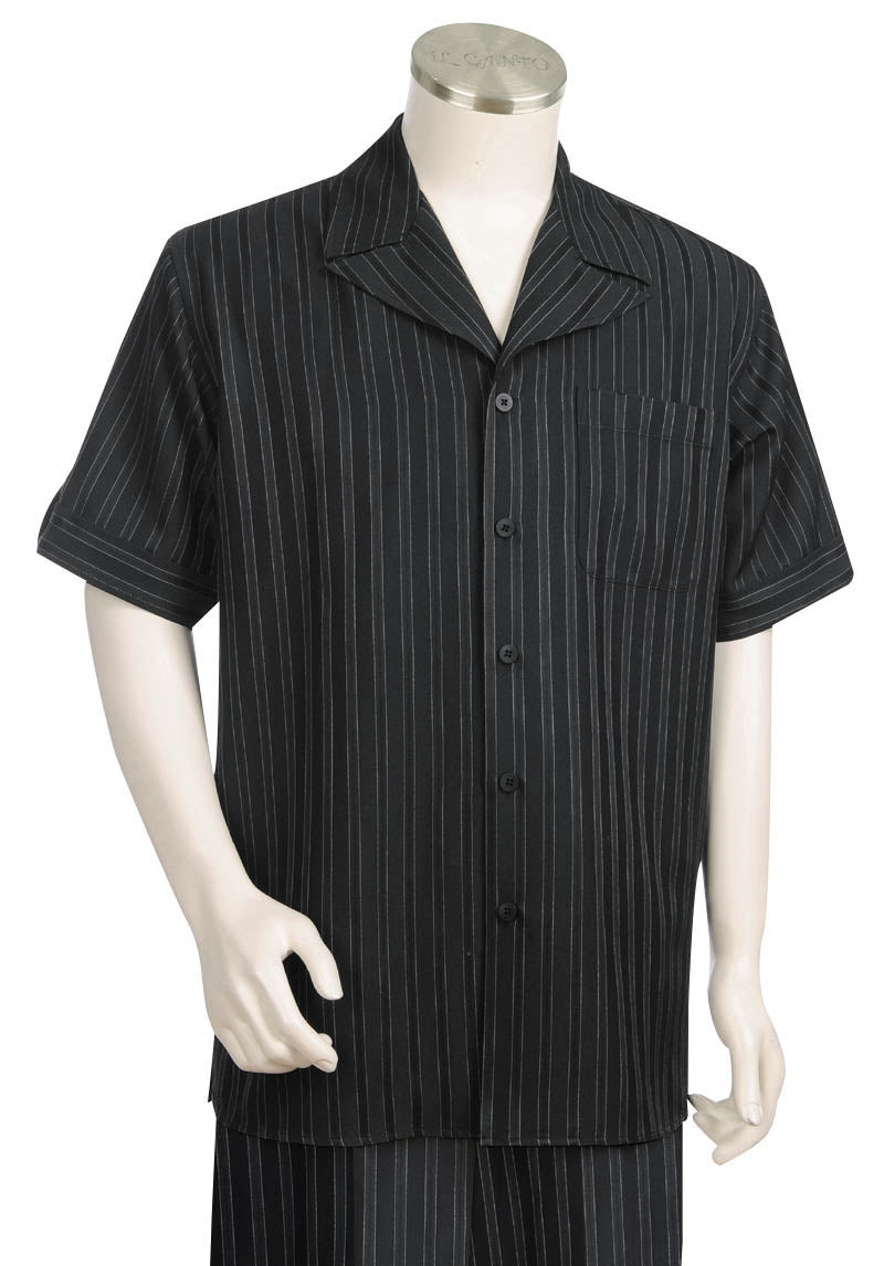 Eclipse Stripes Short Sleeve 2pc Walking Suit Set - Black