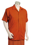 Monotone Textured Short Sleeve 2pc Walking Suit Set - Burnt Orange