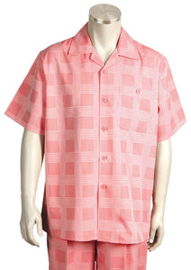 Vintage Squares Short Sleeve 2pc Walking Suit Set - Pink