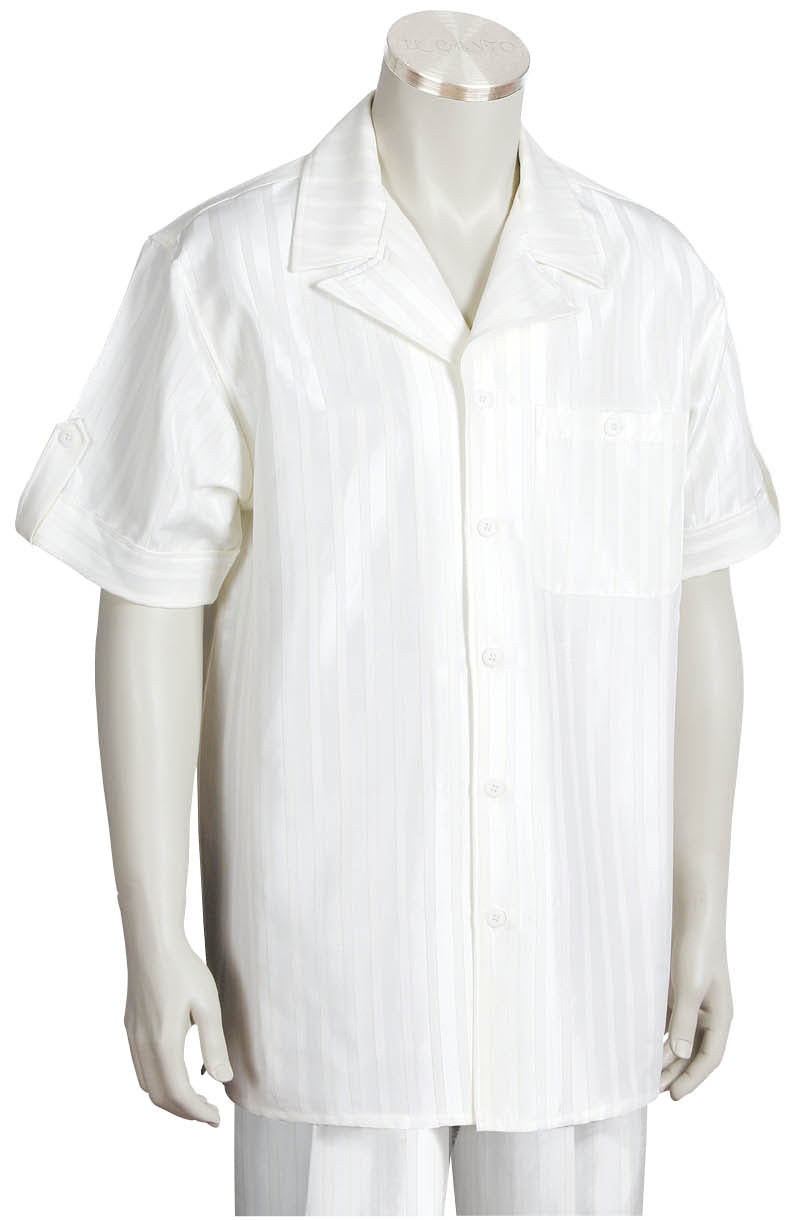 Reflective Stripes Short Sleeve 2pc Walking Suit Set - White