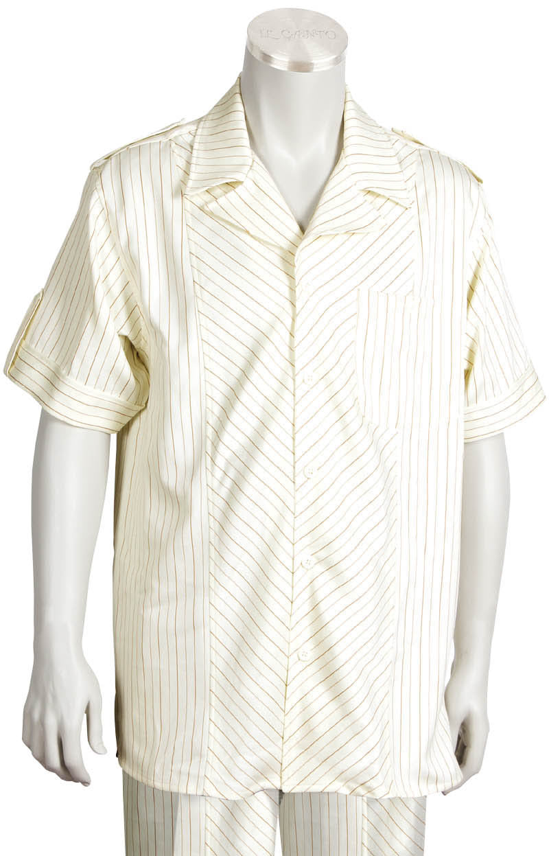Safari Patterned Short Sleeve 2pc Walking Suit Set - Cream