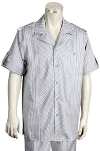 Safari Patterned Short Sleeve 2pc Walking Suit Set - Grey