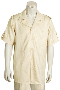 Safari Patterned Short Sleeve 2pc Walking Suit Set - Taupe