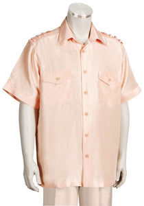 Metallic Shoulder Accent Short Sleeve 2pc Walking Suit Set - Peach