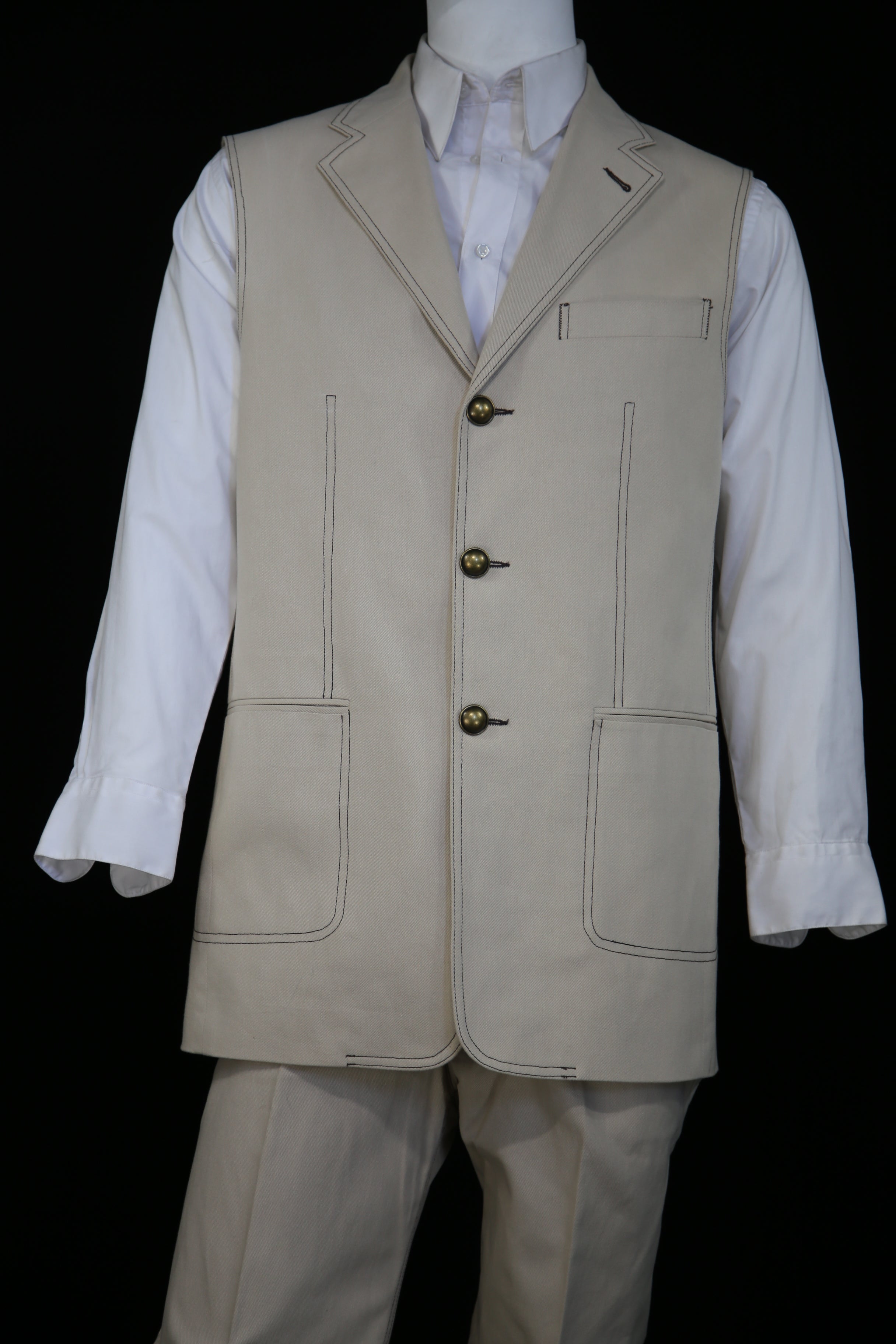 Stitch Accents Denim Vintage 2pc Zoot Suit Vest Set