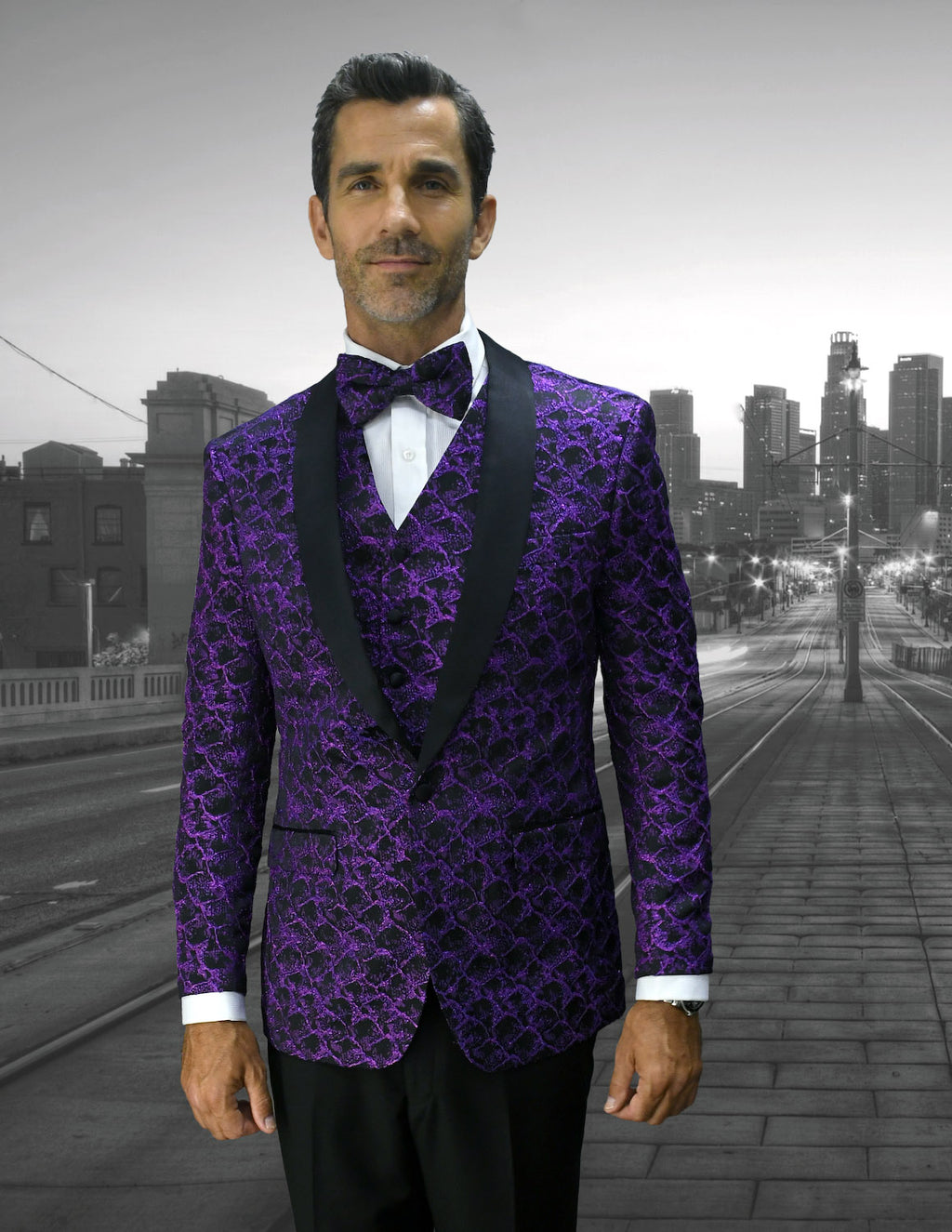 Bellagio Honeycomb  3pc Italian Suit Set - Purple