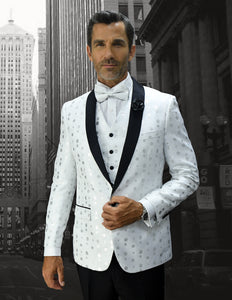 Bellagio Polka Dots  3pc Italian Suit Set - White