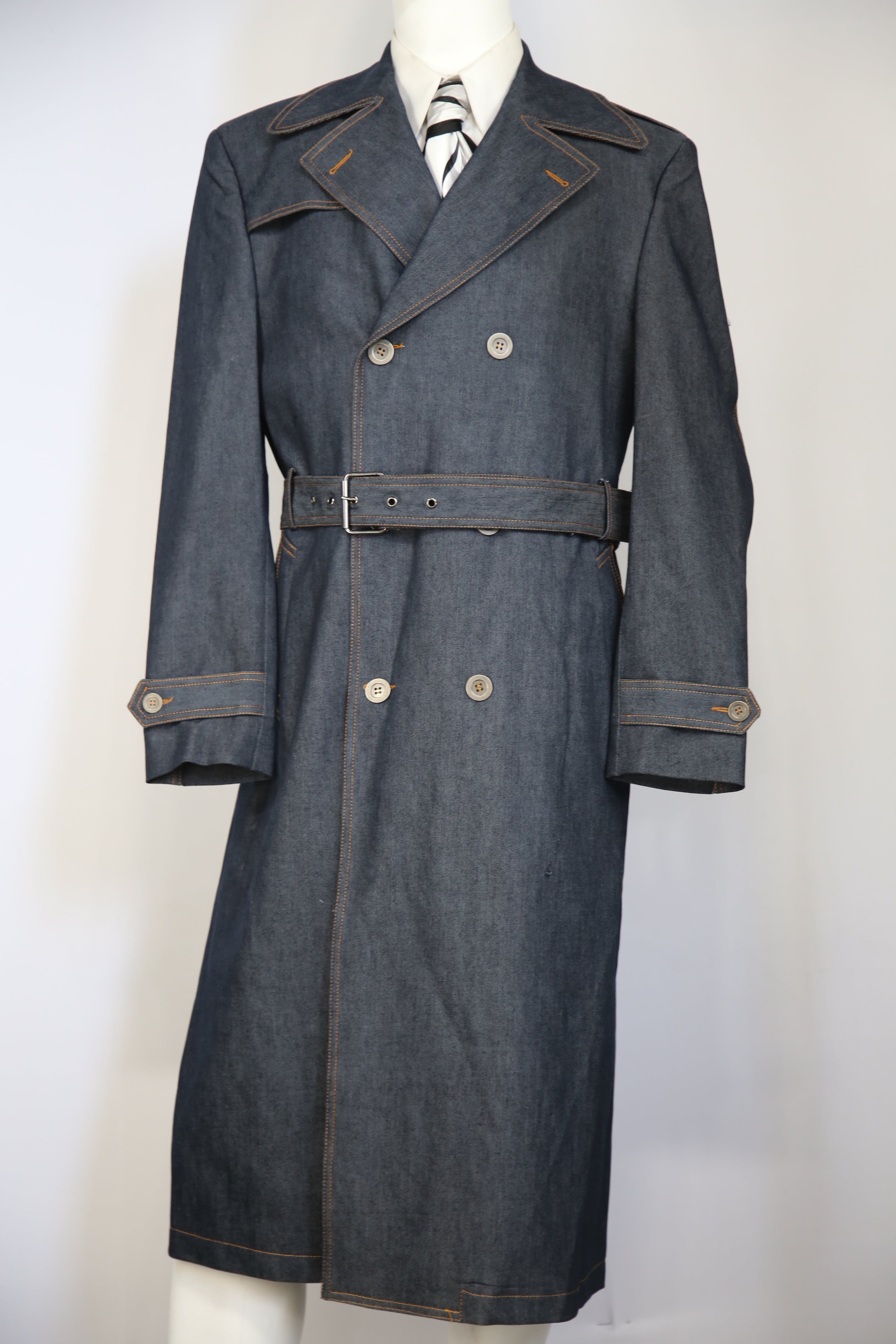Stylish Trench Collar Double Breasted Denim 1pc  Long Zoot Suit Set