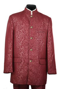 Mandarin Collar Oriental Prints 2pc Zoot Suit Set - Wine