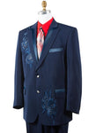 Floral Embroidered Striped 2pc Zoot Suit Set - Navy