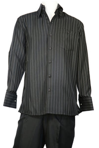 Razor Stripes Long Sleeve 2pc Walking Suit Set - Black