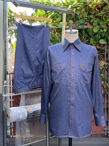 Sharkskin Brass Accent Long Sleeve 2pc Walking Suit Set - Blue