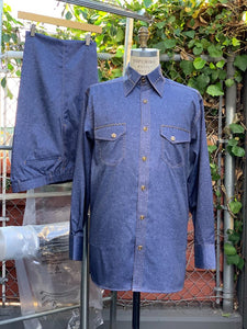 Sharkskin Brass Accent Long Sleeve 2pc Walking Suit Set - Blue
