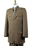 Naval Style Brass Accent Denim 3pc Zoot Suit Set - Olive