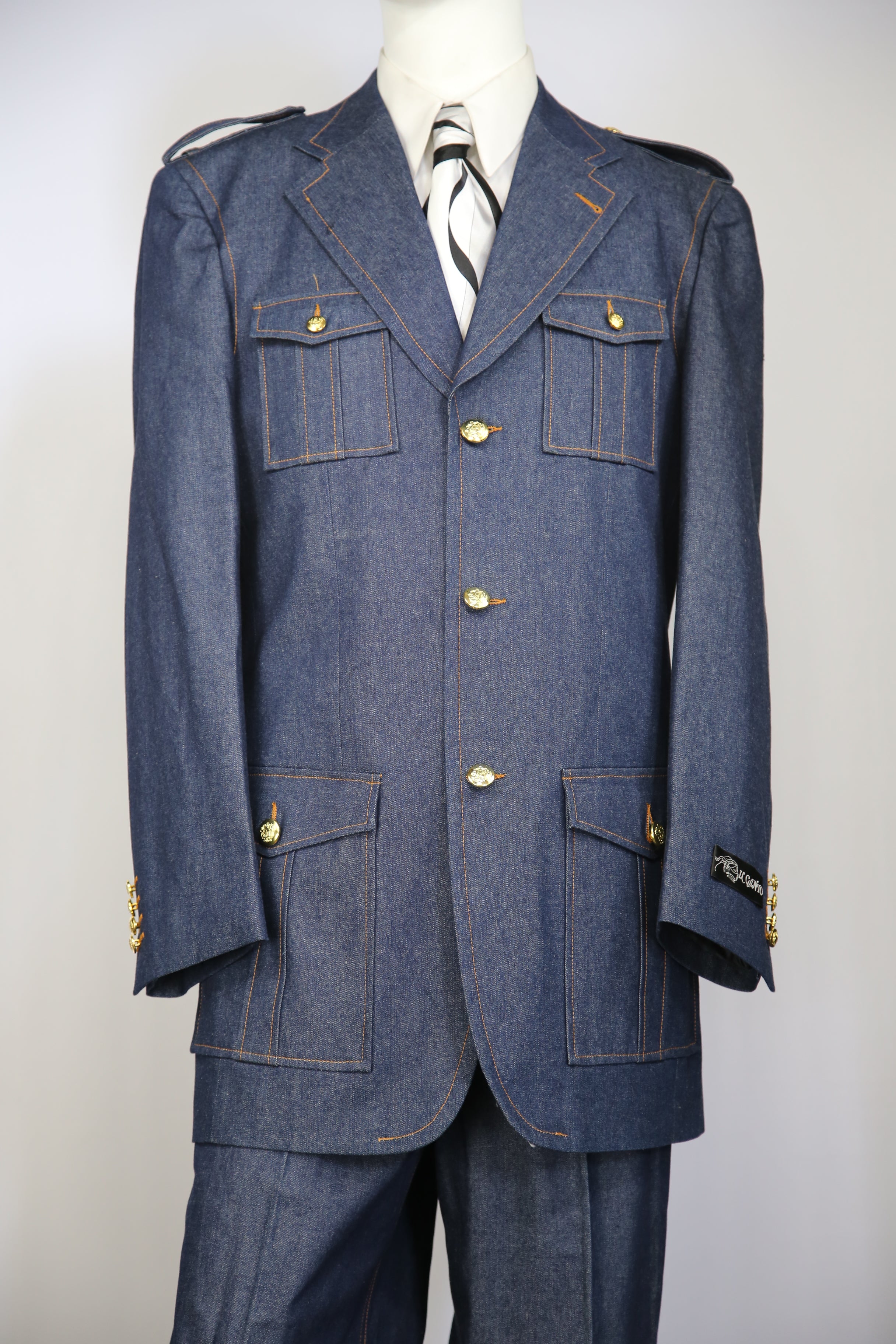 Naval Style Stitch Accent Denim 3pc Zoot Suit Set