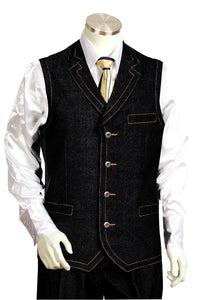Victorian Denim 2pc Zoot Suit Vest Set - Black & Blue