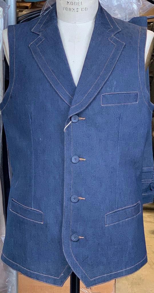 Victorian Denim 2pc Zoot Suit Vest Set - Black & Blue
