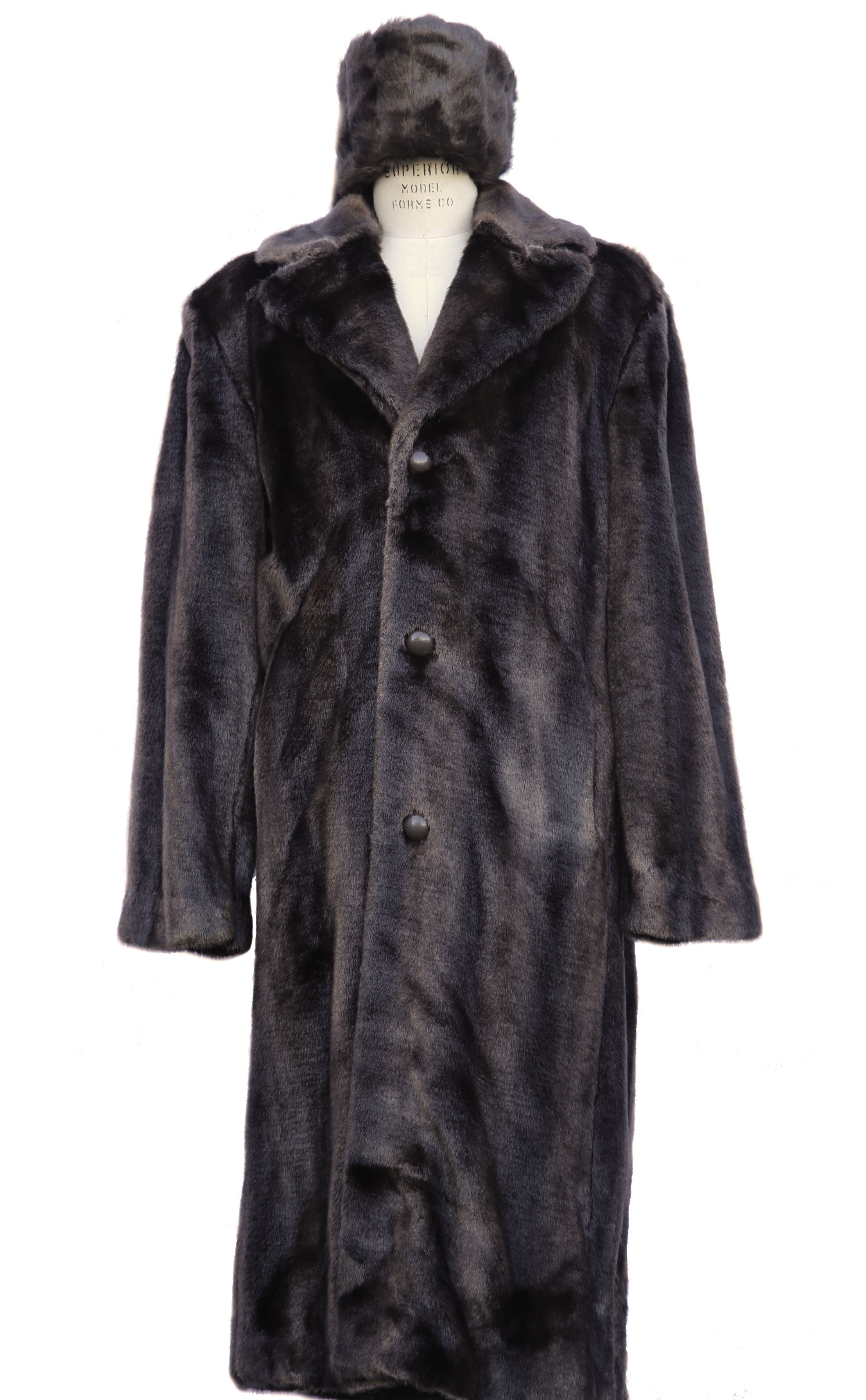 WINTER SPECIAL: FREE FUR HAT + Faux Bear Pelt Fur Coat Buttoned 1pc Long Zoot Suit - Brown