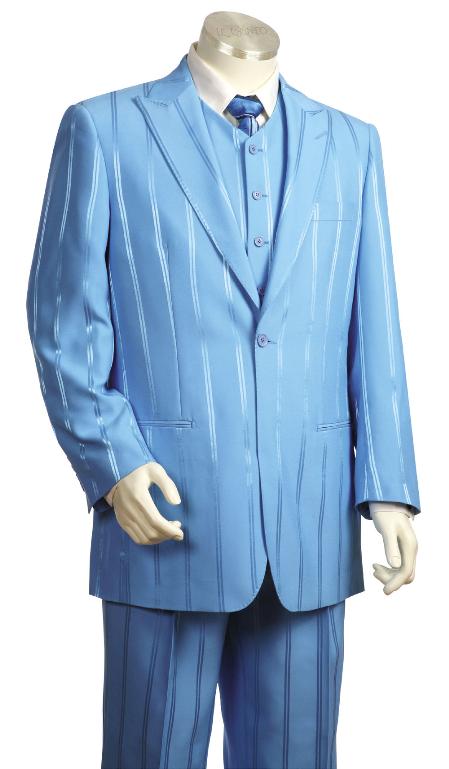 Reflective Stripes 3PC Zoot Suit Set - Baby Blue 48 Long