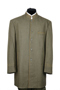 Mandarin Collar Brass Accent Denim 2pc Zoot Suit Set