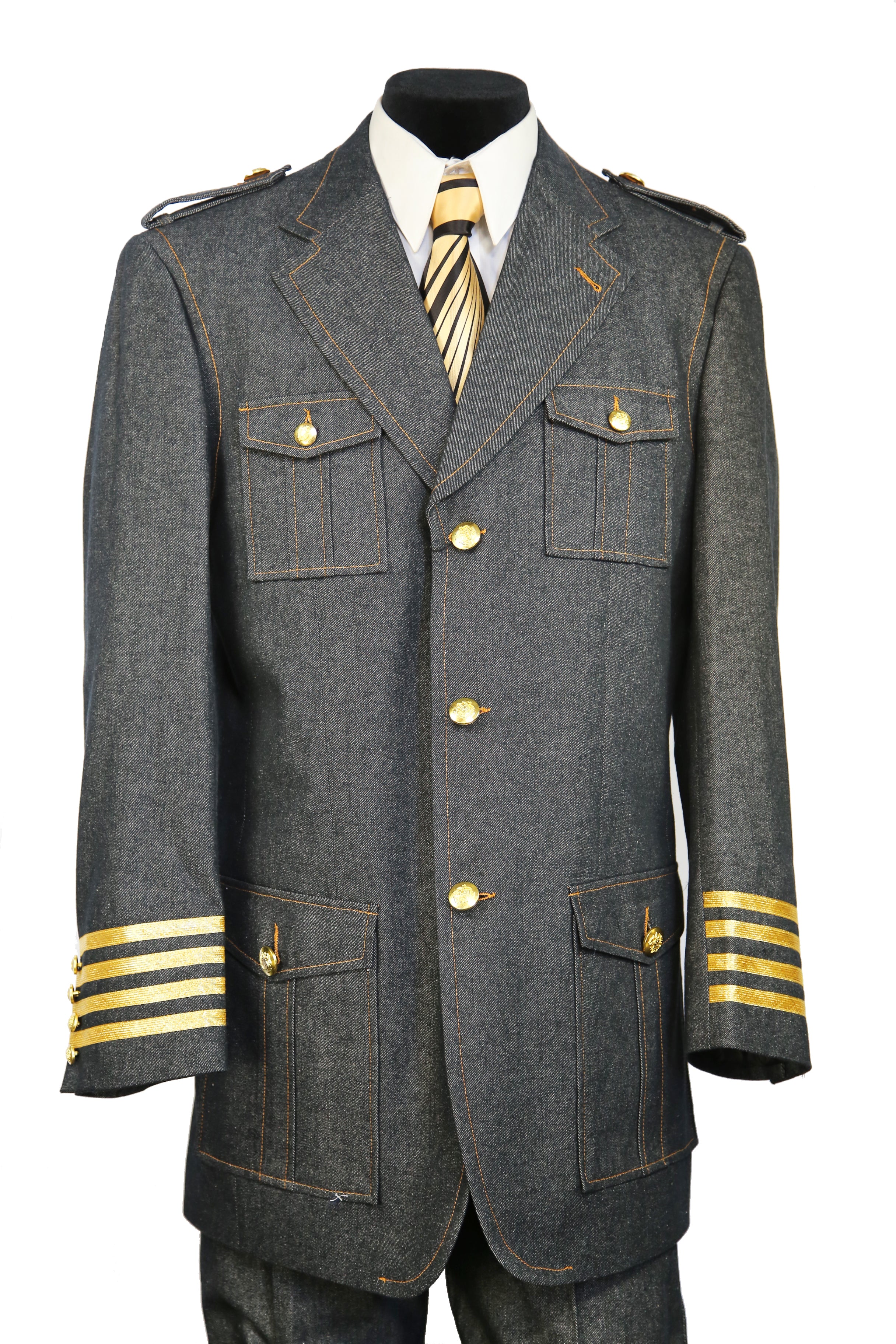 Military Style Tri-Stripe Cuff Denim  2pc  Zoot Suit Set