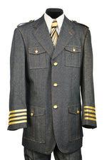 Military Style Tri-Stripe Cuff Denim  2pc  Zoot Suit Set