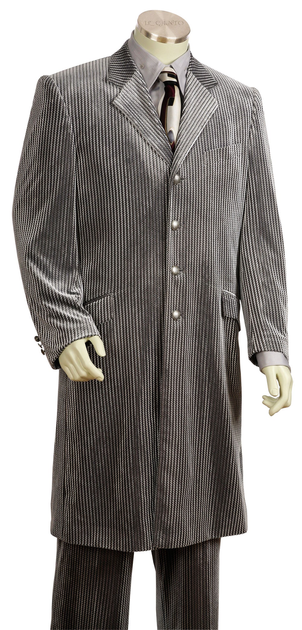 Ribbed Velvet 2pc Long Zoot Suit Set - Grey