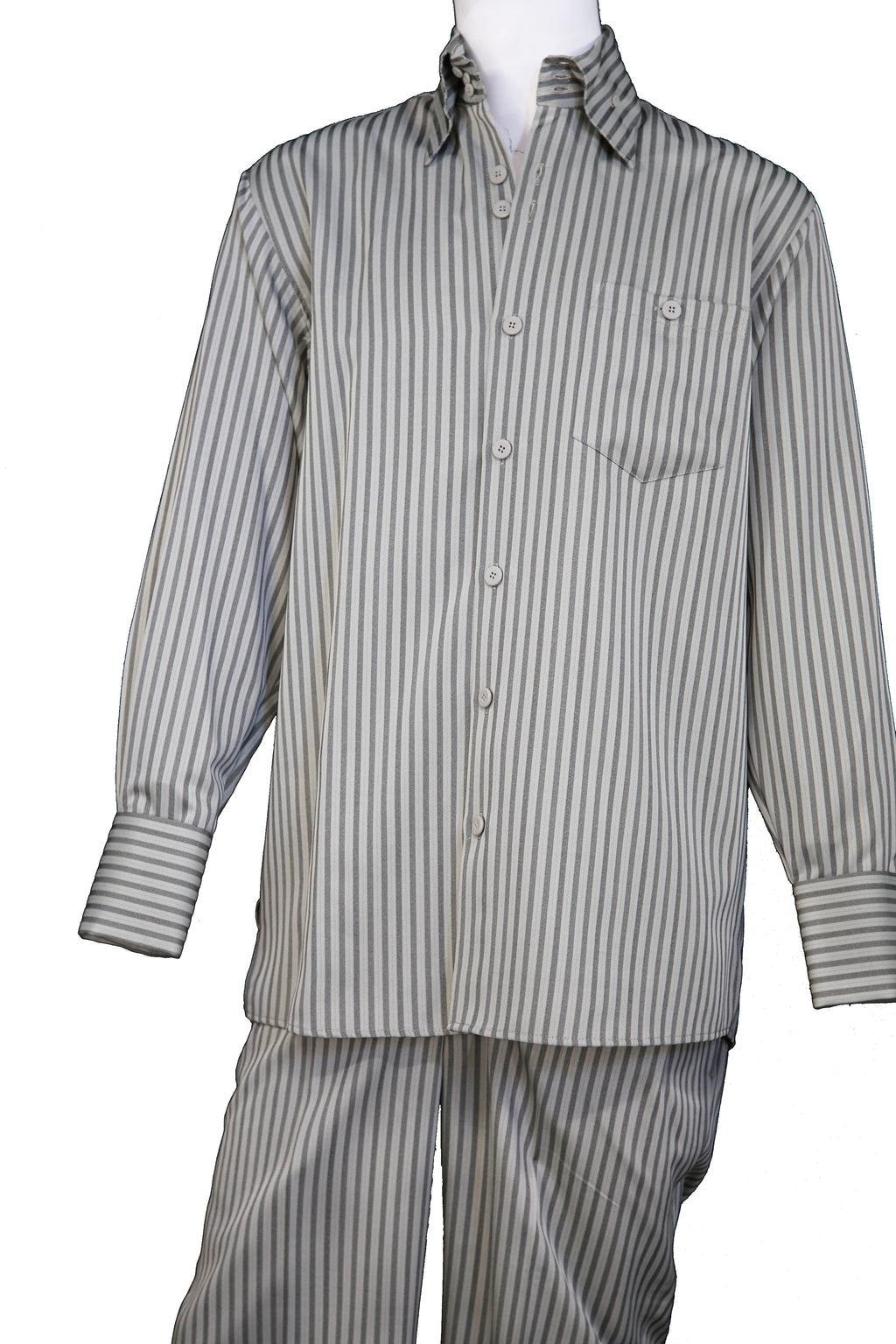 Victorian Stripes Long Sleeve 2pc Walking Suit Set Olive