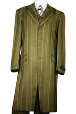 Pinstripe Stylish 3pc  Long Zoot Suit Set - Olive