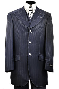 Designer Arc Lapel Striped 3pc  Zoot Suit Set - Charcoal