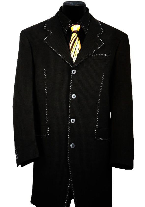Citywalker Designer Wool Stitched 3pc  Zoot Suit Set - Black w/ White Stitching