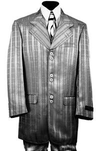 Ombre Grid Wide Lapel 2pc Zoot Suit Set - Grey