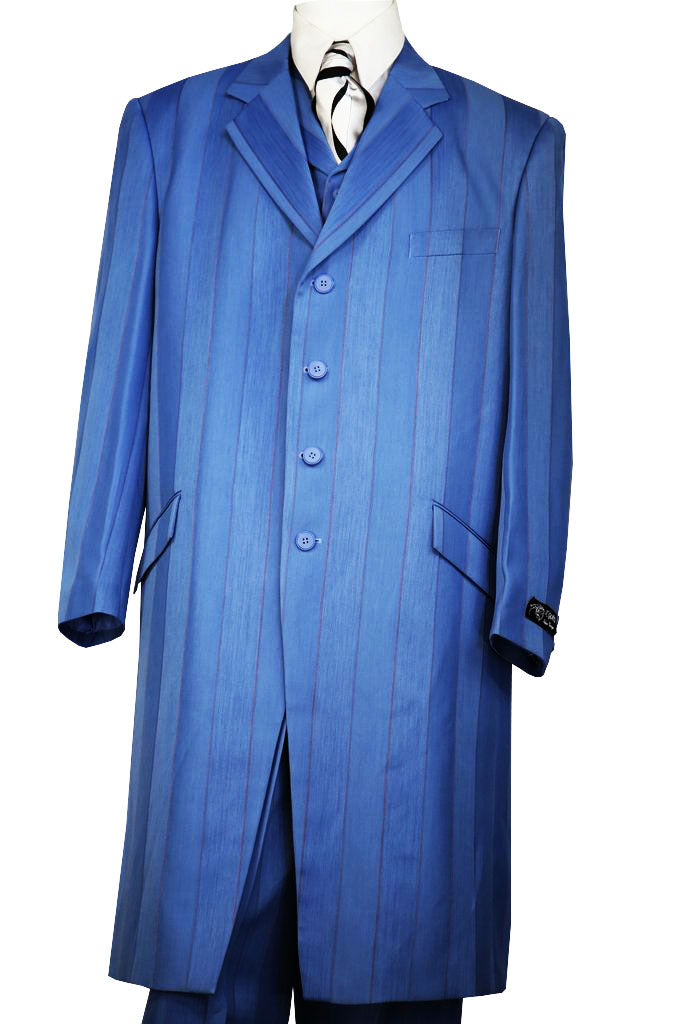 Pinstripe Stylish 3pc  Long Zoot Suit Set - Baby Blue