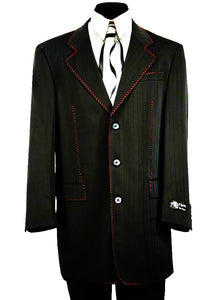 Citywalker Designer Matte Stitched 2pc  Zoot Suit Set - Black w/ Red Stitching