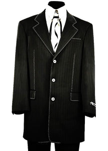 Citywalker Designer Matte Stitched 2pc  Zoot Suit Set - Black w/ White Stitching