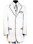 Contour Accents Tri Pocket Denim 2pc  Zoot Suit Set - White w/ Red Contours