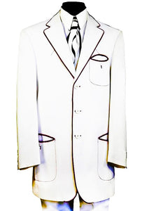 Contour Accents Tri Pocket Denim 2pc  Zoot Suit Set - White w/ Red Contours