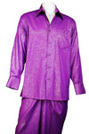 Abstract Shapes Emblazoned Long Sleeve 2pc Walking Suit Set - Purple