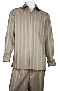 Centerline Stripes Long Sleeve 2pc Walking Suit Set - Camel