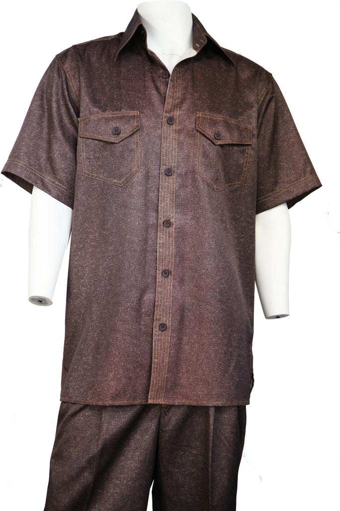 Sharkskin Short Sleeve 2pc Walking Suit Set - Copper