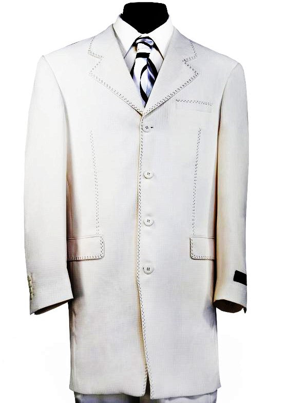 Citywalker Designer Wool Stitched 3pc  Zoot Suit Set - Off White w/ Black Stitching