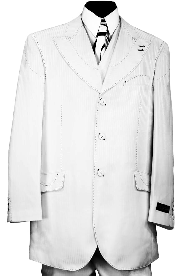 Designer Arc Lapel Striped 3pc  Zoot Suit Set - White