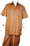 Abstract Shapes Emblazoned Short Sleeve 2pc Walking Suit Set - Rust