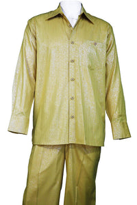 Abstract Shapes Emblazoned Long Sleeve 2pc Walking Suit Set - Mustard