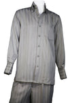 Contrast Stripes Long Sleeve 2pc Walking Suit Set - Silver
