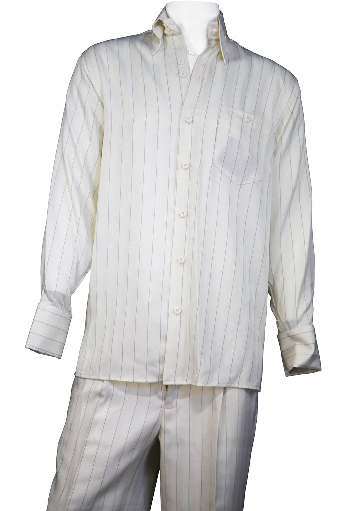 Razor Stripes Long Sleeve 2pc Walking Suit Set - Off White