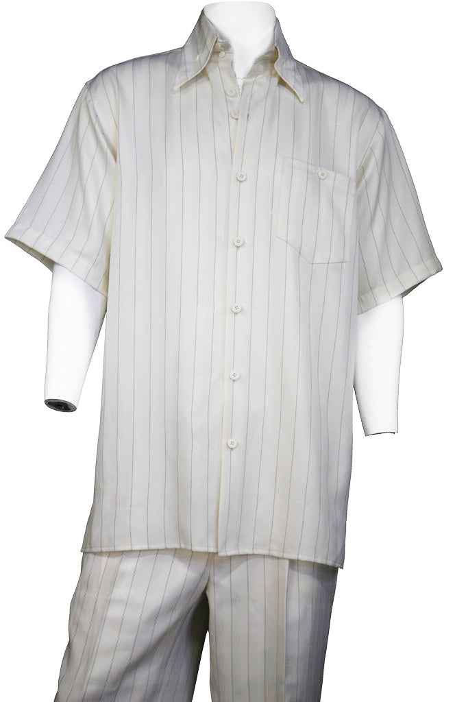 Razor Stripes Short Sleeve 2pc Walking Suit Set - Off White