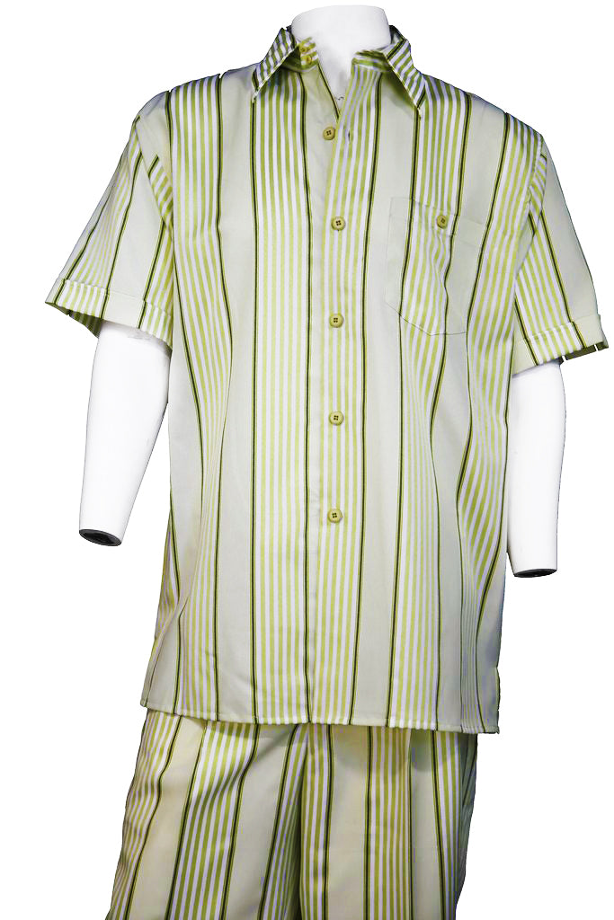 Lemongrass Stripes Short Sleeve 2pc Walking Suit Set
