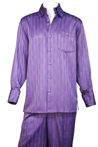 Laser Stripes Long Sleeve 2pc Walking Suit Set - Purple
