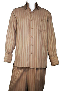 Dual Stripes Long Sleeve 2pc Walking Suit Set - Bronze